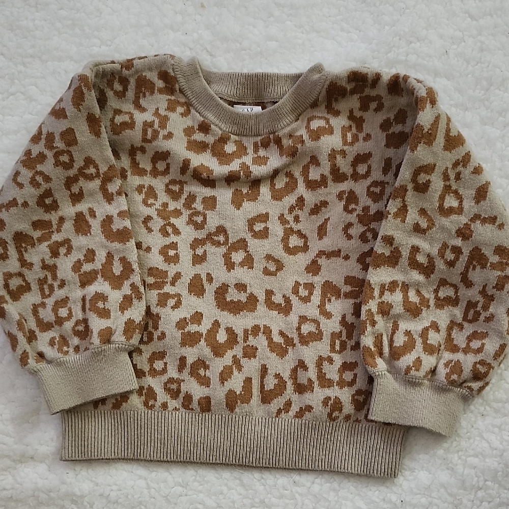 GAP Tan and Brown Leopard Print Kids Sweater 3Y Comfy Cozy Cotton